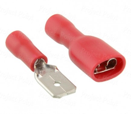 Fully Insulated Battery Spade Crimp Terminals Male+Female - Red (Min Order Quantity 1 pc for this Product)