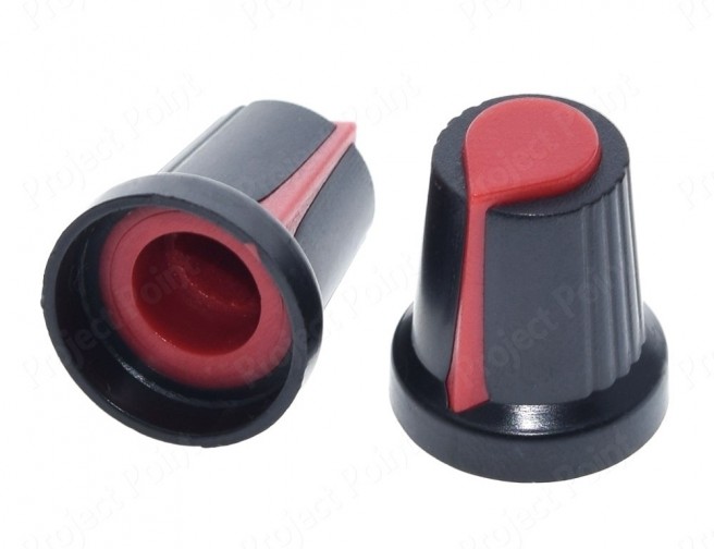 Black-Red Plastic Knob for 6mm Knurled Shaft Potentiometer (Min Order Quantity 1 pc for this Product)