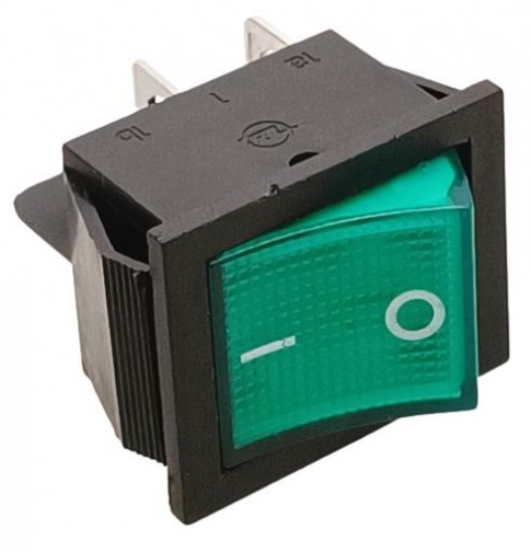 15A-16A DPST Best Quality Illuminated Rocker Switch - Green (Min Order Quantity 1 pc for this Product)